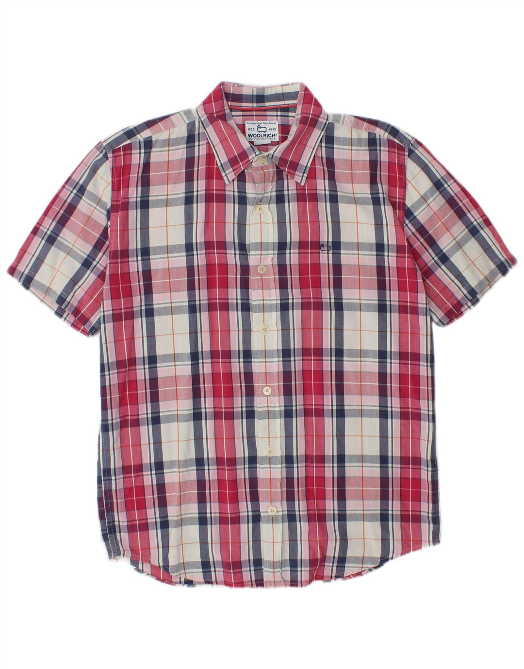 Camisa masculina de manga curta WOOLRICH de algodão xadrez vermelho médio