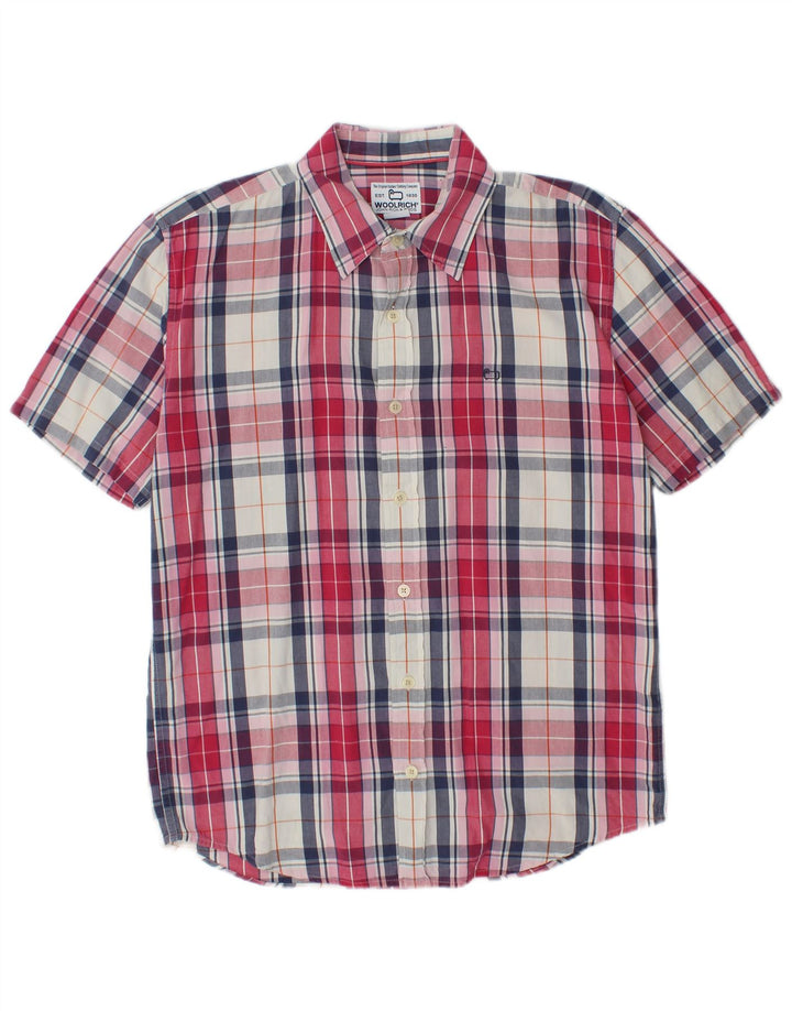 Camisa masculina de manga curta WOOLRICH de algodão xadrez vermelho médio