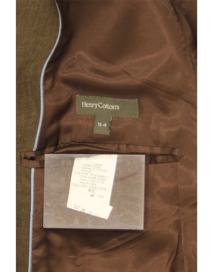 Jaqueta blazer masculina de 3 botões Henry Cottons IT 54 2XL algodão cáqui
