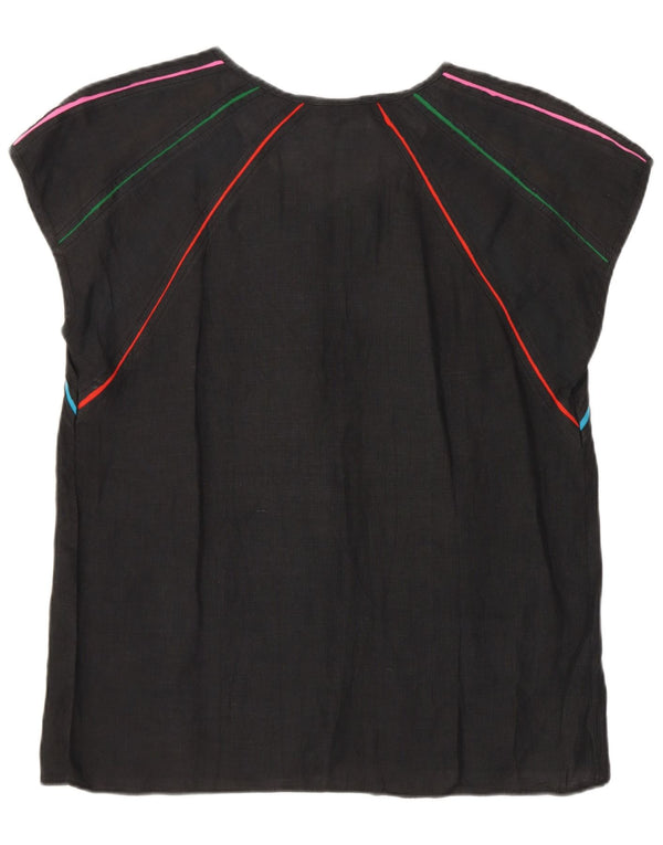Blusa feminina vintage IT 40 linho colorblock cinza pequeno