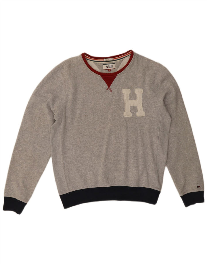 Tommy Hilfiger moletom gráfico feminino jumper UK 10 pequeno cinza