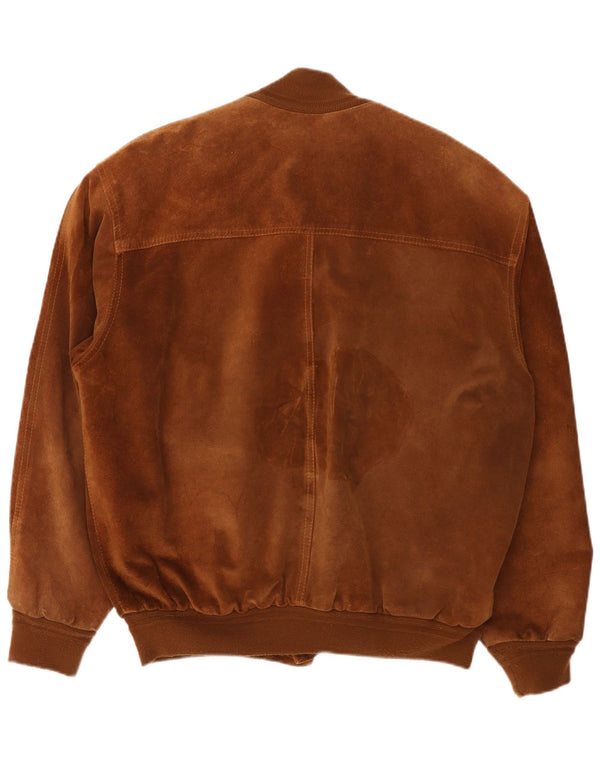 Jaqueta bomber masculina vintage de camurça Reino Unido 42 XL couro marrom