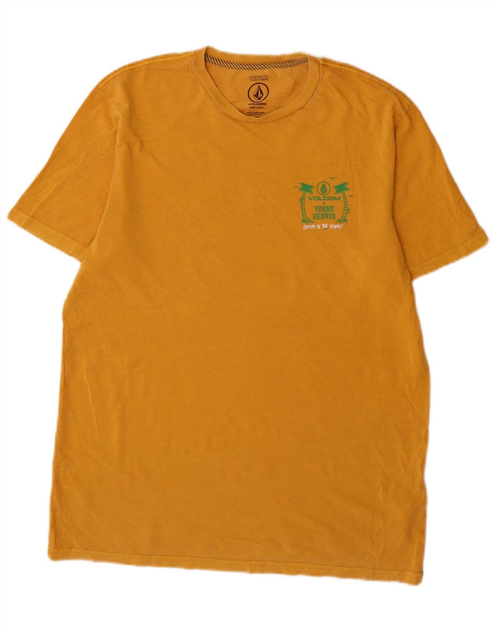 Camiseta masculina Volcom Modern Fit Graphic Top de algodão amarelo médio