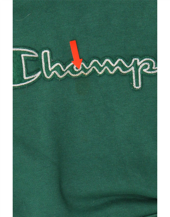 CHAMPION Womens Graphic Hoodie Jumper UK 14 Medium Green Cotton Vintage Champion and Second-Hand Champion from Messina Hembry 