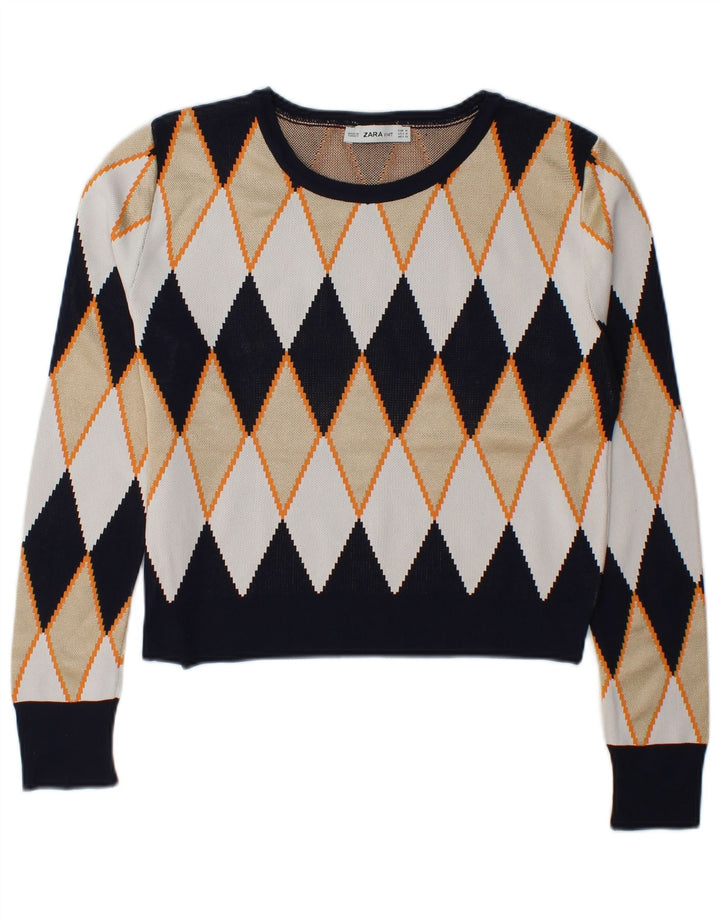 Suéter feminino Zara com gola canoa UK 14 médio multicolorido