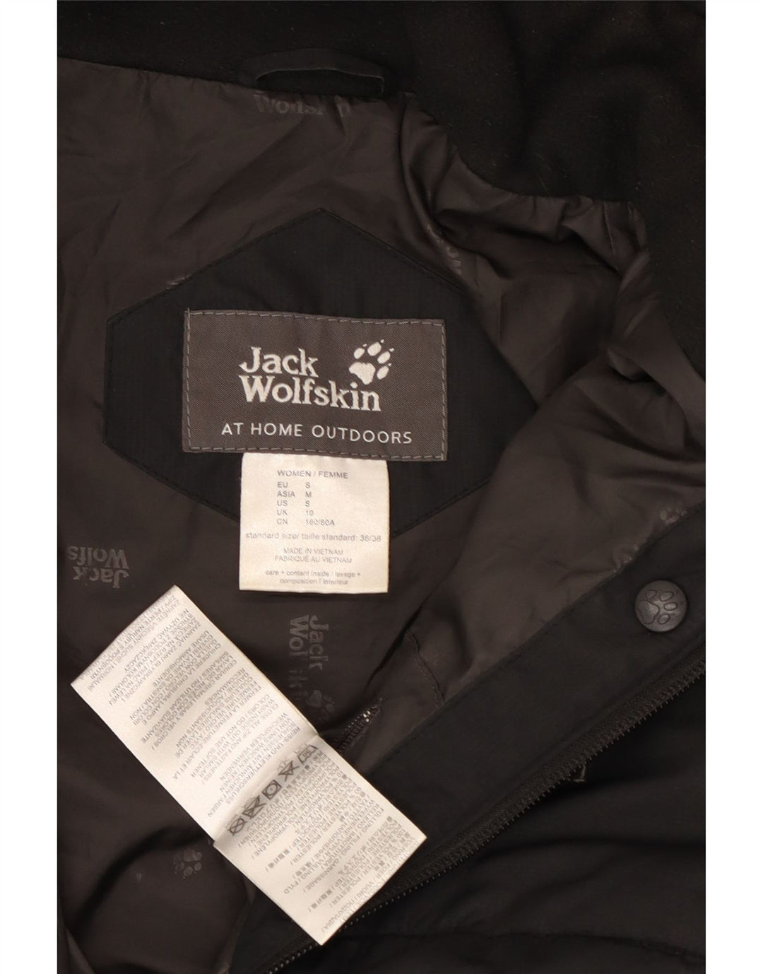Casaco acolchoado com capuz feminino Jack Wolfskin Reino Unido 10 pequeno poliéster preto