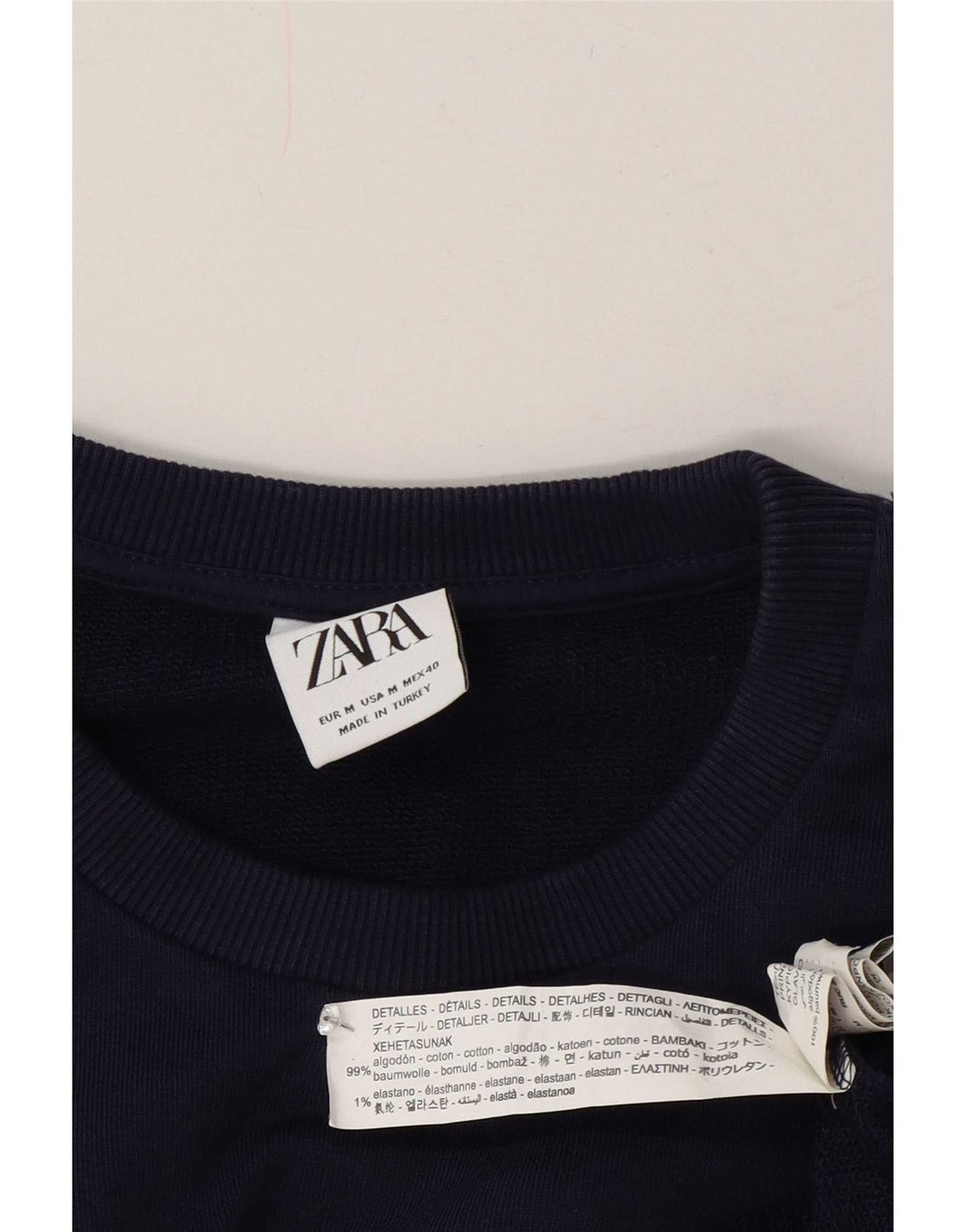 Zara moletom gráfico masculino jumper médio azul marinho algodão colorblock