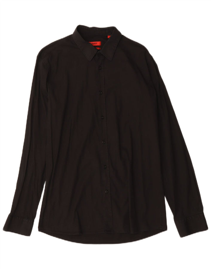 Camisa Slim Fit Masculina Hugo Boss Grande Algodão Preto