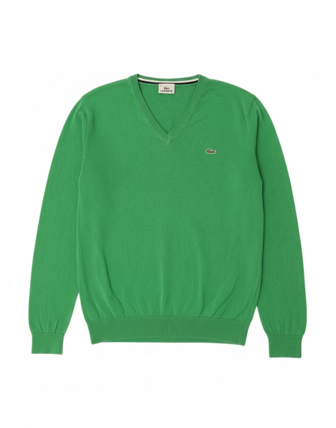 Suéter masculino Lacoste com decote em V tamanho 4 verde médio