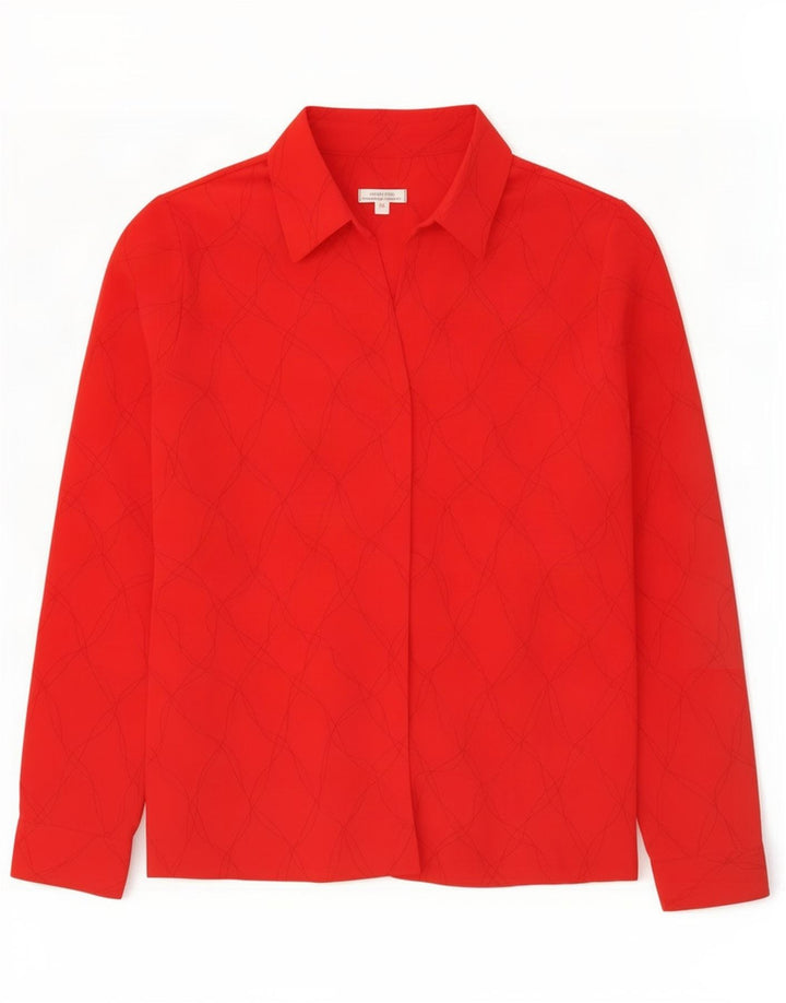 Blusa feminina vintage com padrão abstrato Reino Unido 16 grande poliéster vermelho