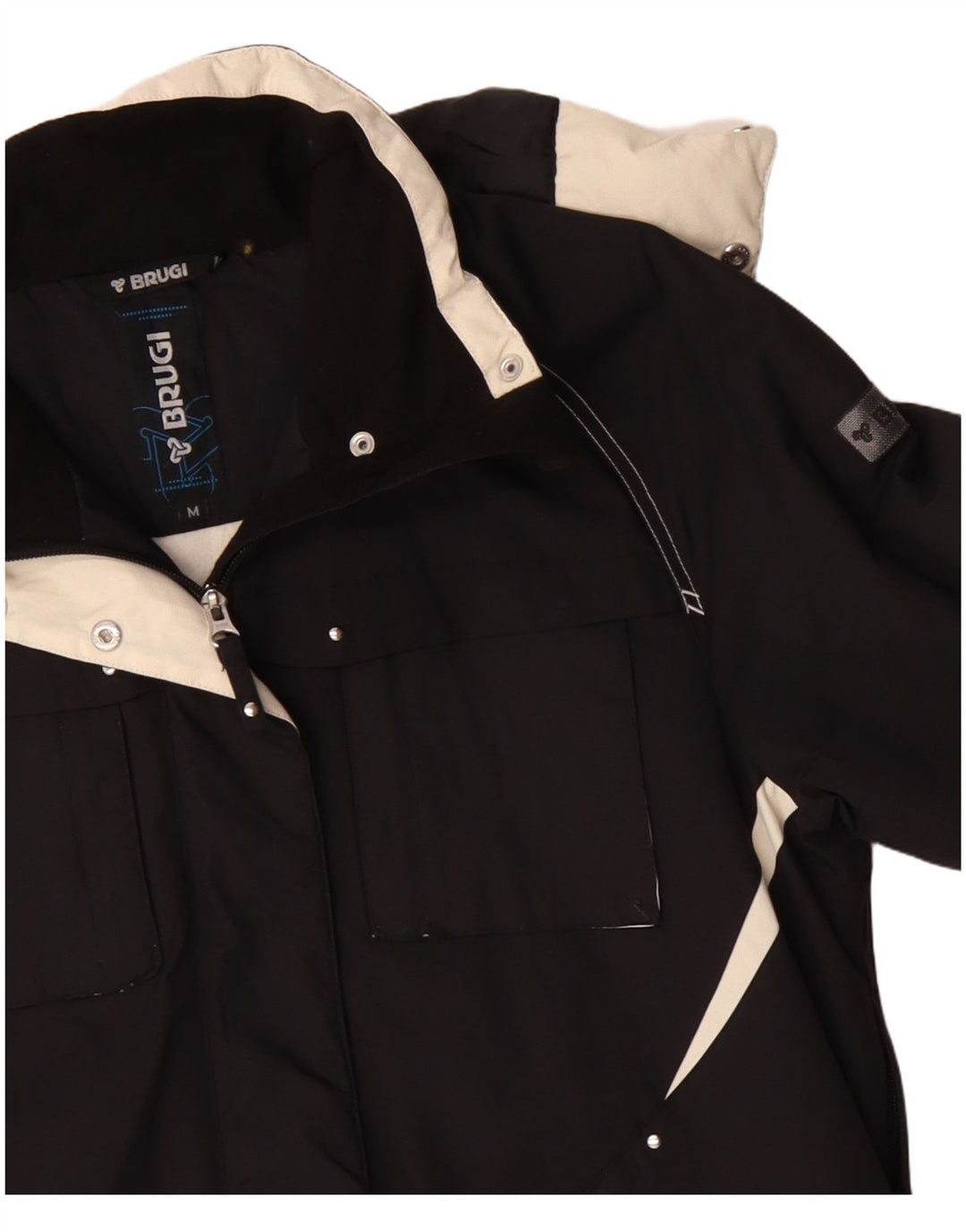 Jaqueta corta-vento feminina com capuz Brugi UK 14 médio preto colorblock