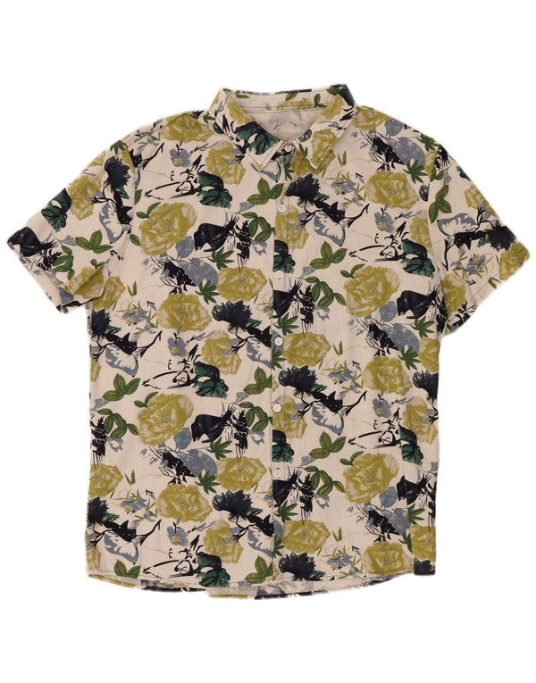 Camisa masculina Shein de manga curta 2XL algodão floral verde