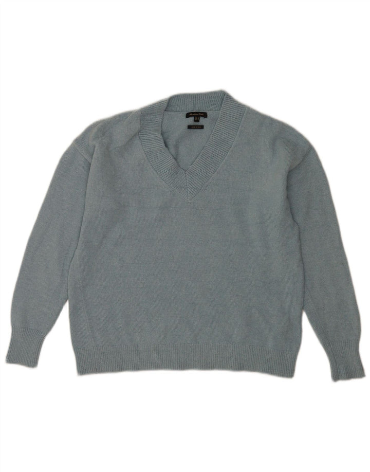 Suéter feminino Massimo Dutti com decote em V Reino Unido 14 poliamida azul médio