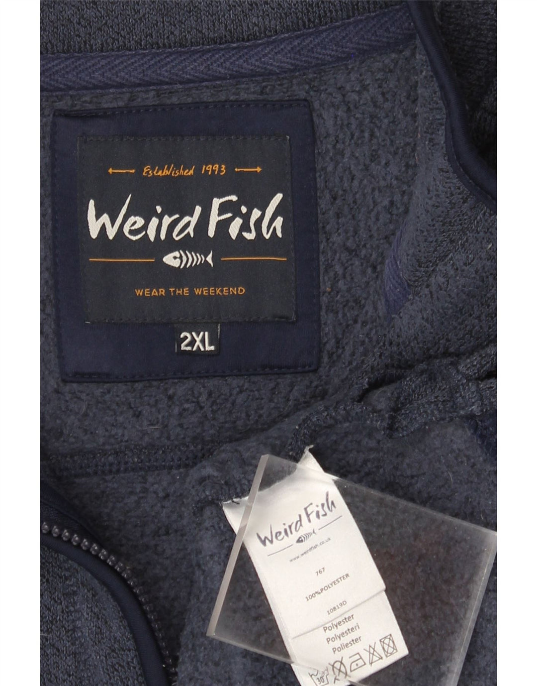 Weird Fish Masculino Zip Neck Moletom Jumper 2XL Poliéster Azul Marinho