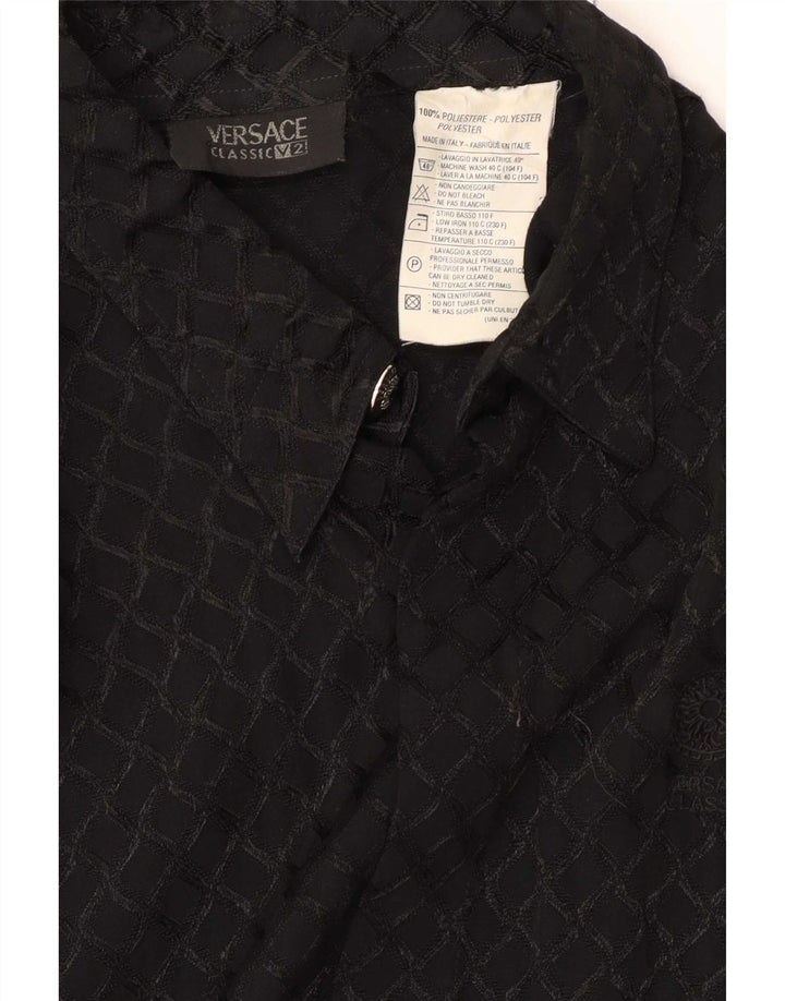 Camisa masculina Versace pequena poliéster xadrez preta