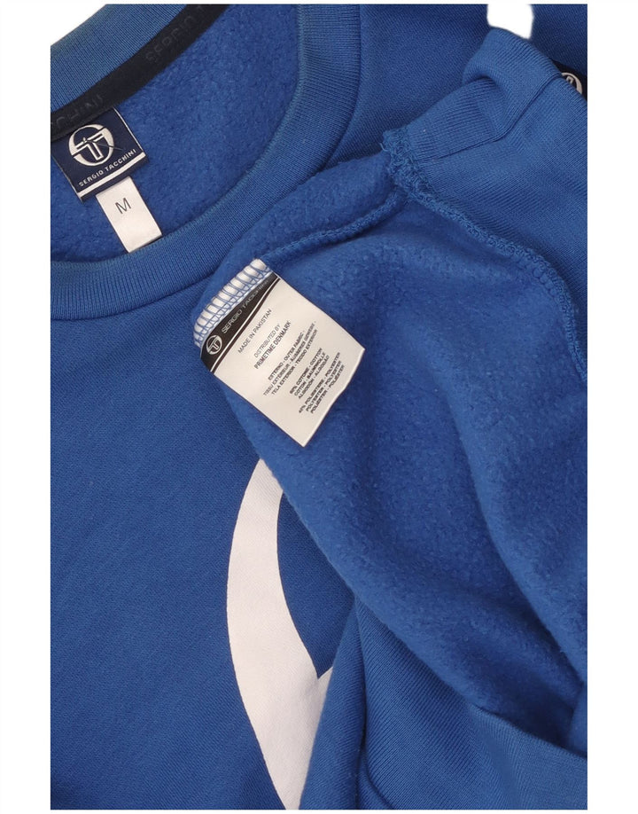 Sergio Tacchini moletom gráfico masculino jumper médio azul algodão