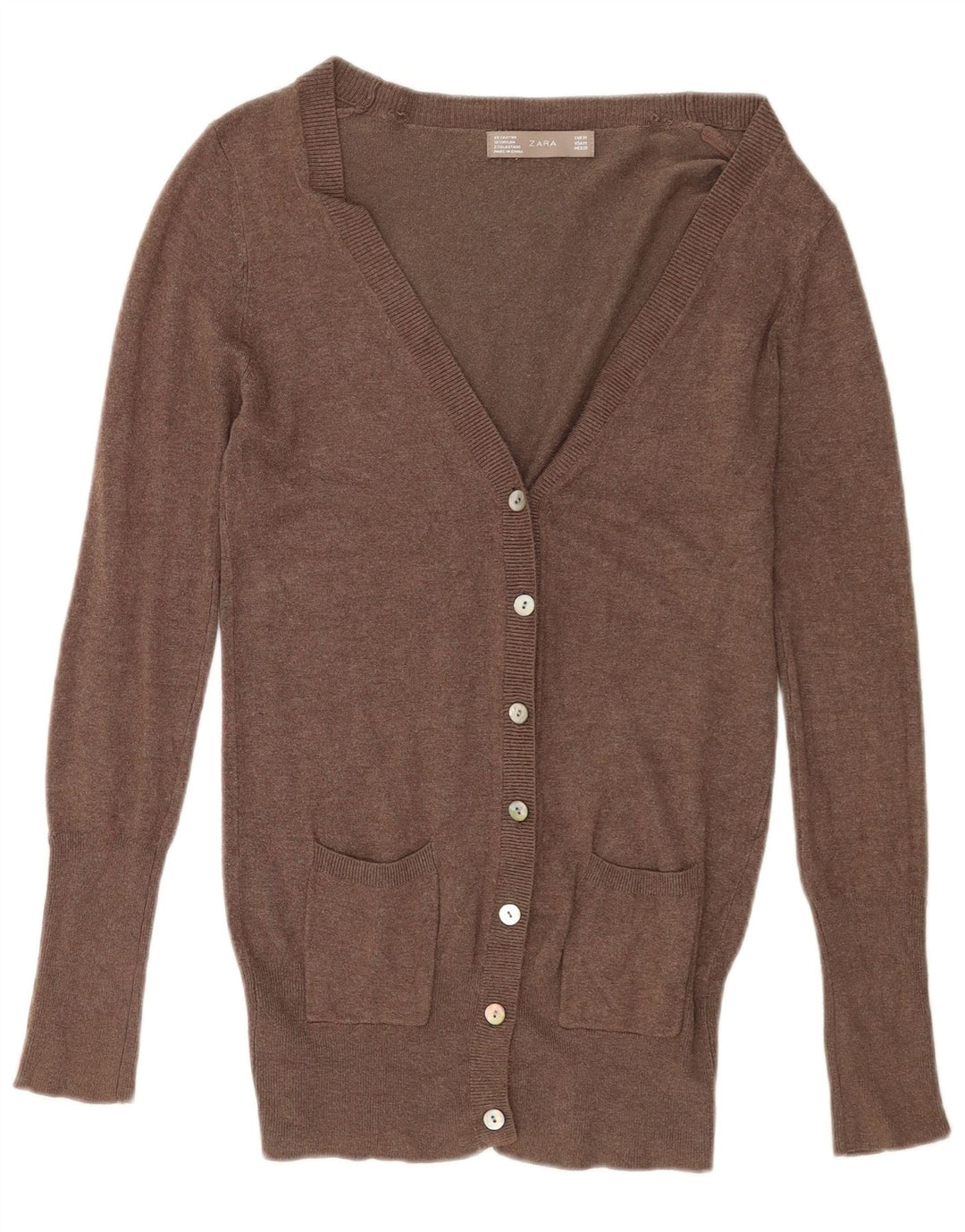 Suéter cardigã feminino Zara UK 12 médio marrom rayon