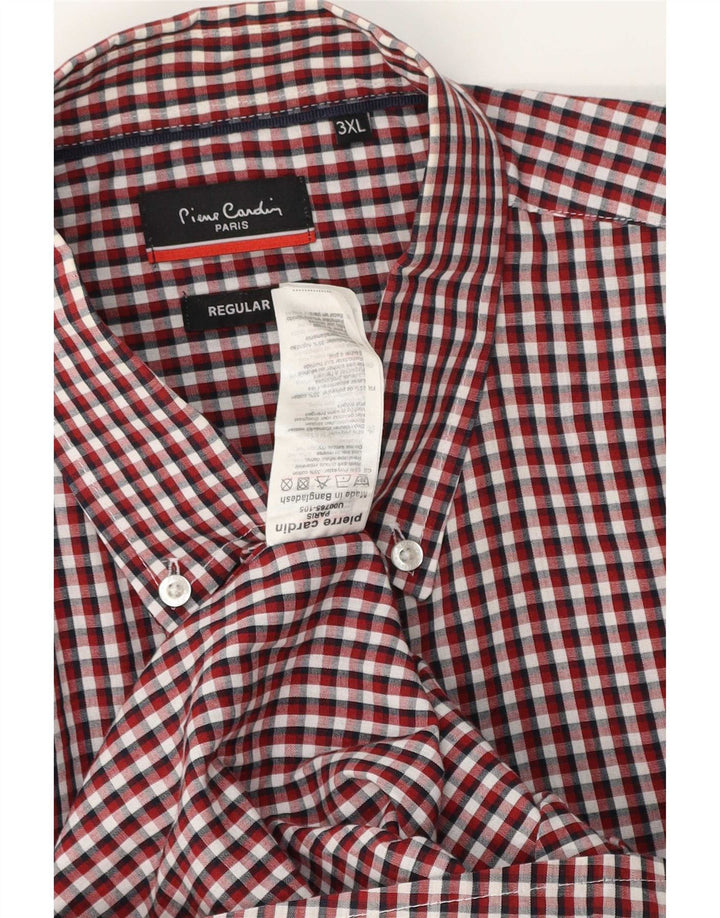 Pierre Cardin Camisa masculina de manga curta regular fit 3XL poliéster xadrez vermelho