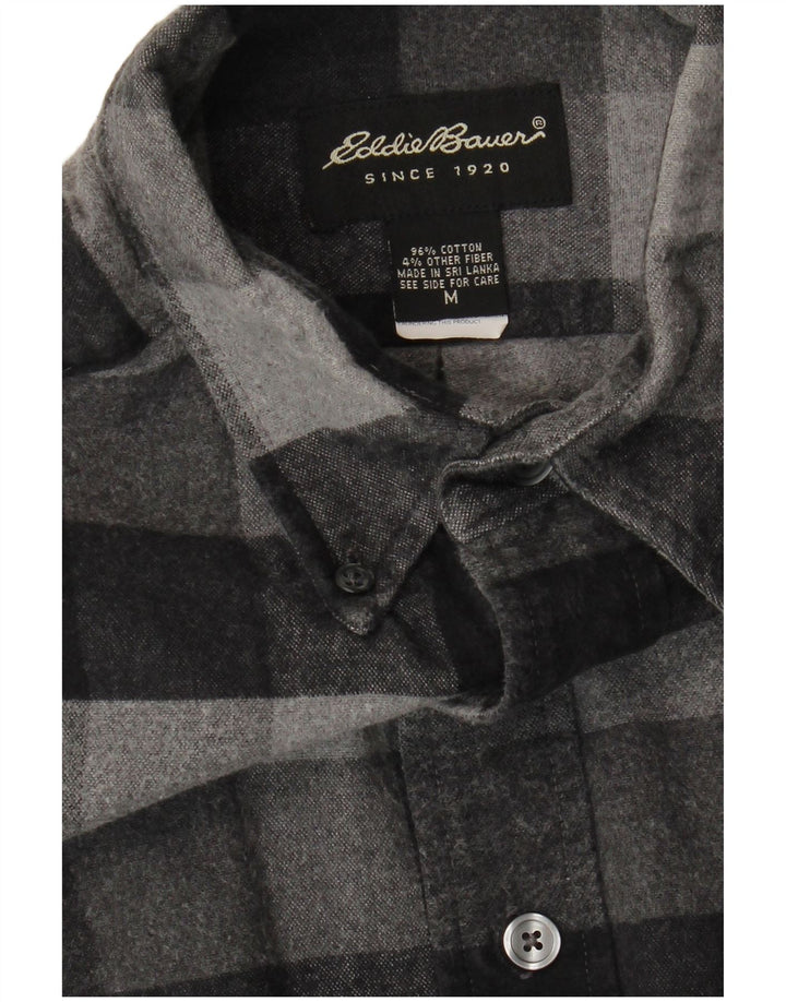Camisa masculina de flanela Eddie Bauer algodão guingão cinza médio