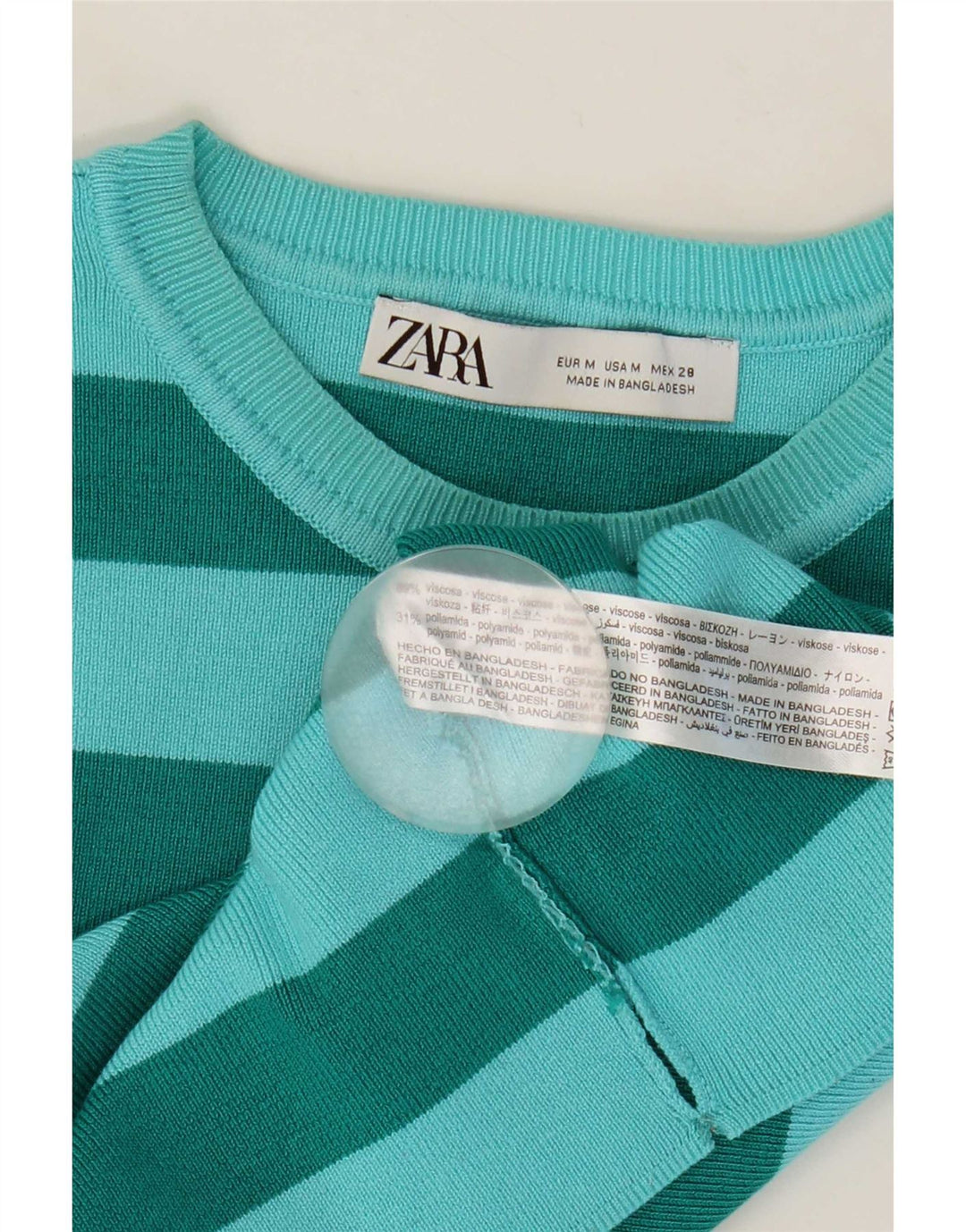 Zara Womens Crop Vest Top UK 12 Médio Verde Listrado Viscose