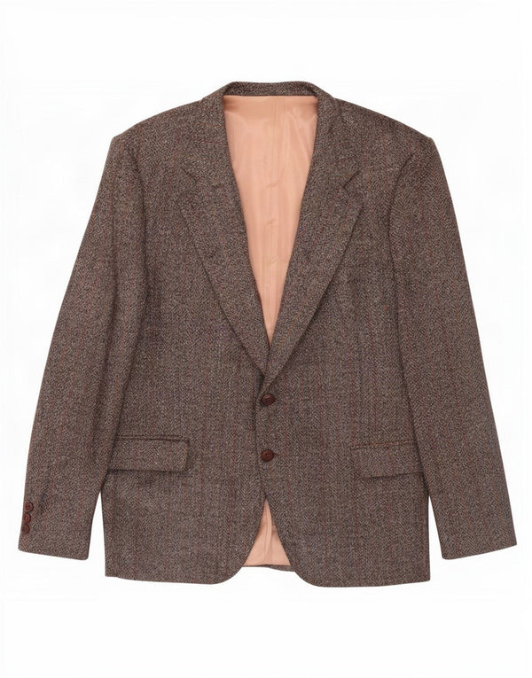 Jaqueta blazer masculina vintage com 2 botões Reino Unido 38 lã virgem xadrez marrom médio