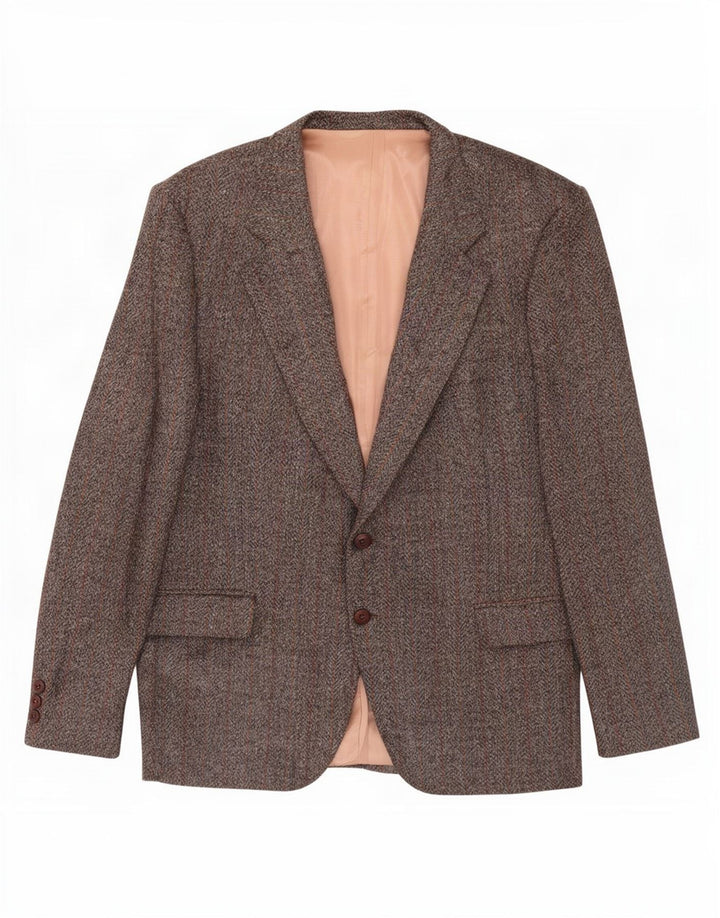 Jaqueta blazer masculina vintage com 2 botões Reino Unido 38 lã virgem xadrez marrom médio