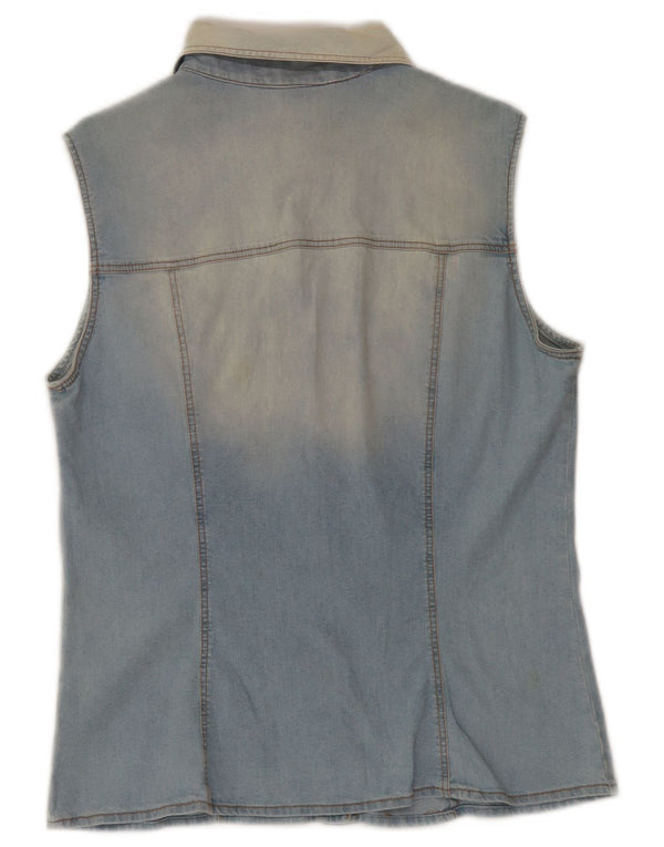 Camisa jeans feminina sem mangas Roccobarocco IT 48 XL algodão azul