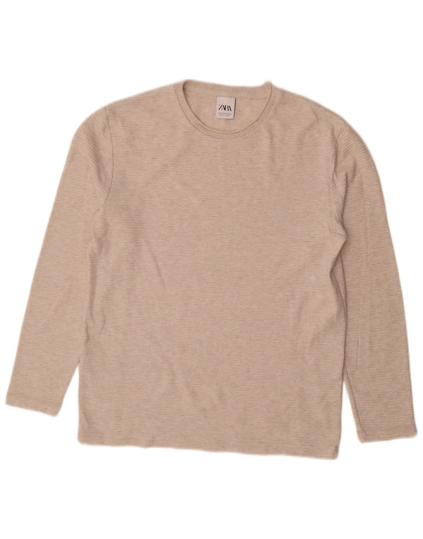 Zara Top masculino manga longa poliéster bege médio