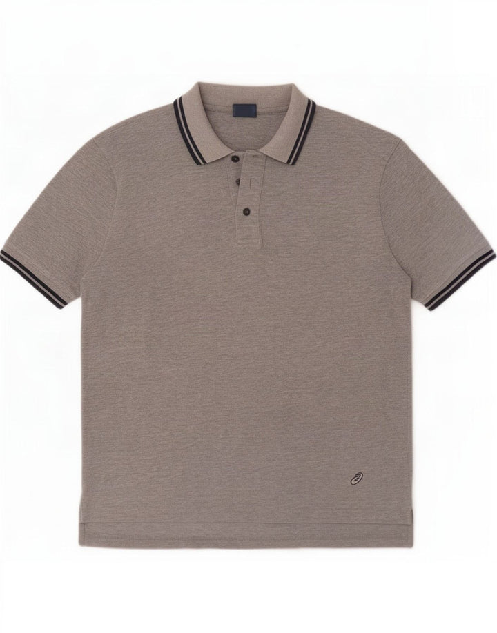 Camisa polo masculina Asics algodão listrado cinza médio