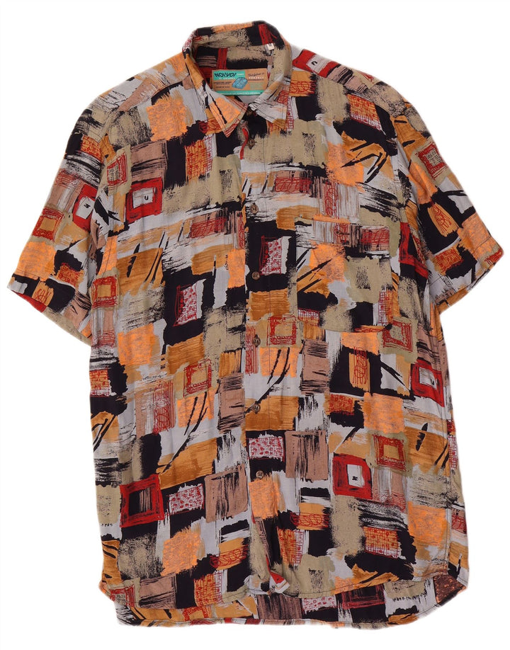 Camisa masculina vintage de manga curta média multicolorida patchwork viscose
