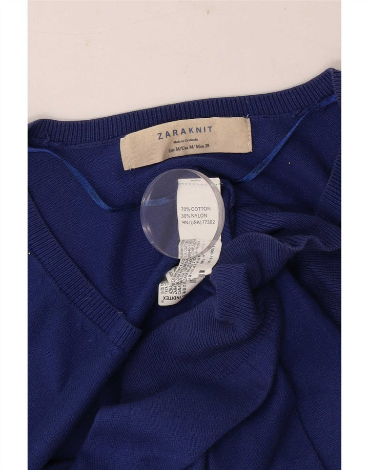 Suéter feminino Zara com decote em V Reino Unido 12 algodão azul médio