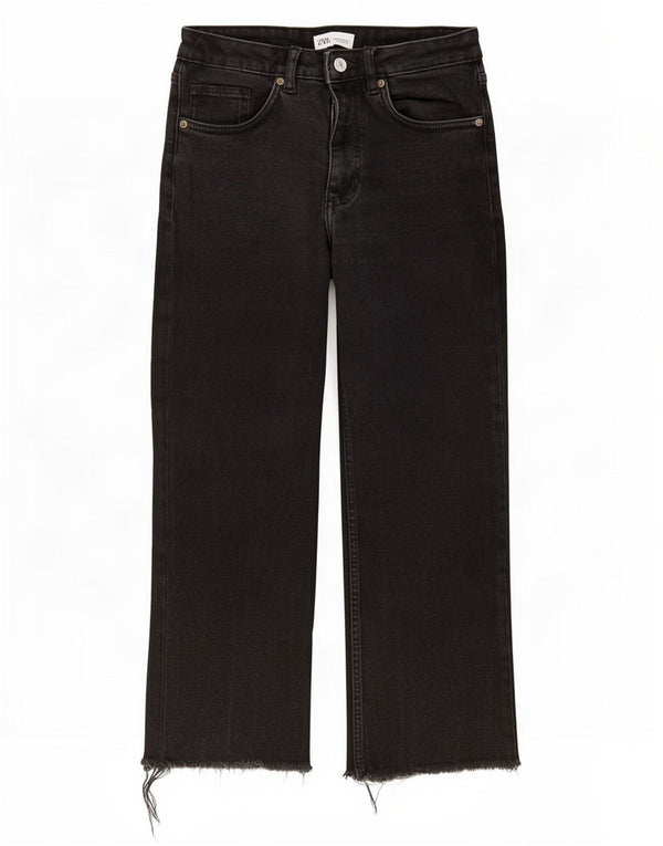 Zara Calça Jeans Feminina Crop Straight EU 38 Pequeno W28 L24 Preto