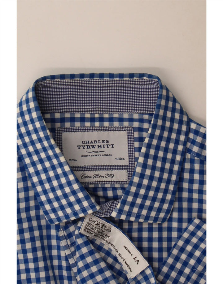 Camisa masculina Charles Tyrwhitt extra slim fit tamanho 41/16 grande azul guingão