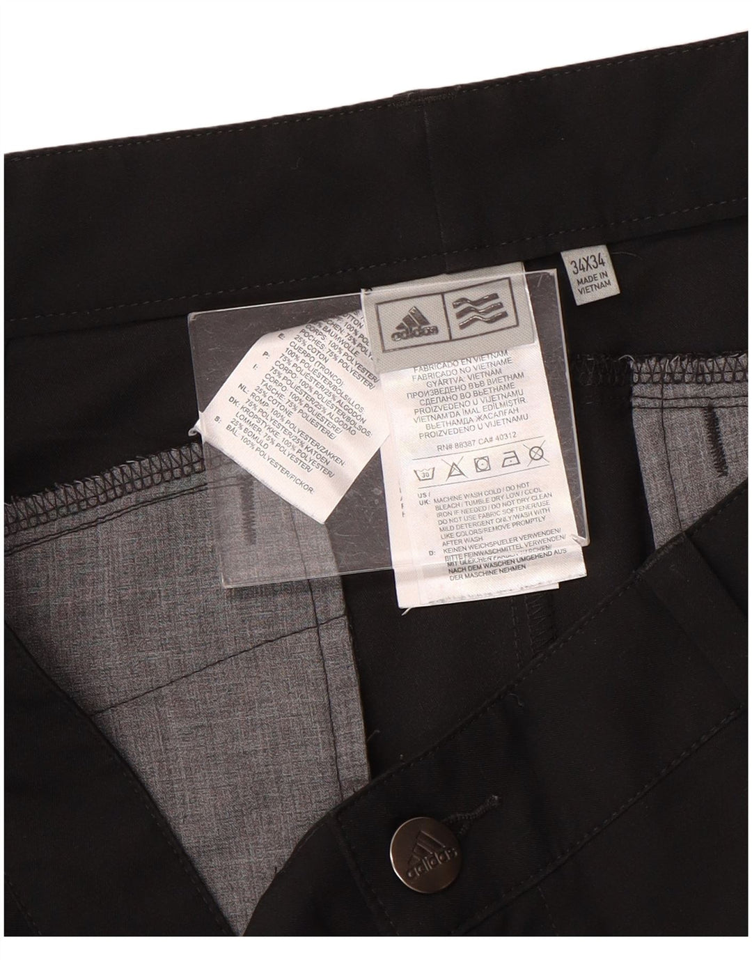 Adidas Mens Slim Chino Calças W34 L34 Poliéster Preto