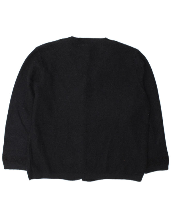 Suéter cardigã feminino Mimi Reino Unido 16 grande mohair azul marinho
