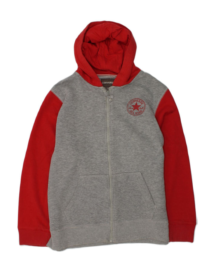 CONVERSE Boys Zip Hoodie Sweater 13-14 Years XL Grey Colourblock Cotton | Vintage Converse | Thrift | Second-Hand Converse | Used Clothing | Messina Hembry 