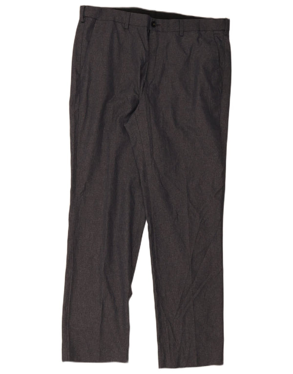 Calça chino reta masculina Marks & Spencer W36 L30 poliéster cinza