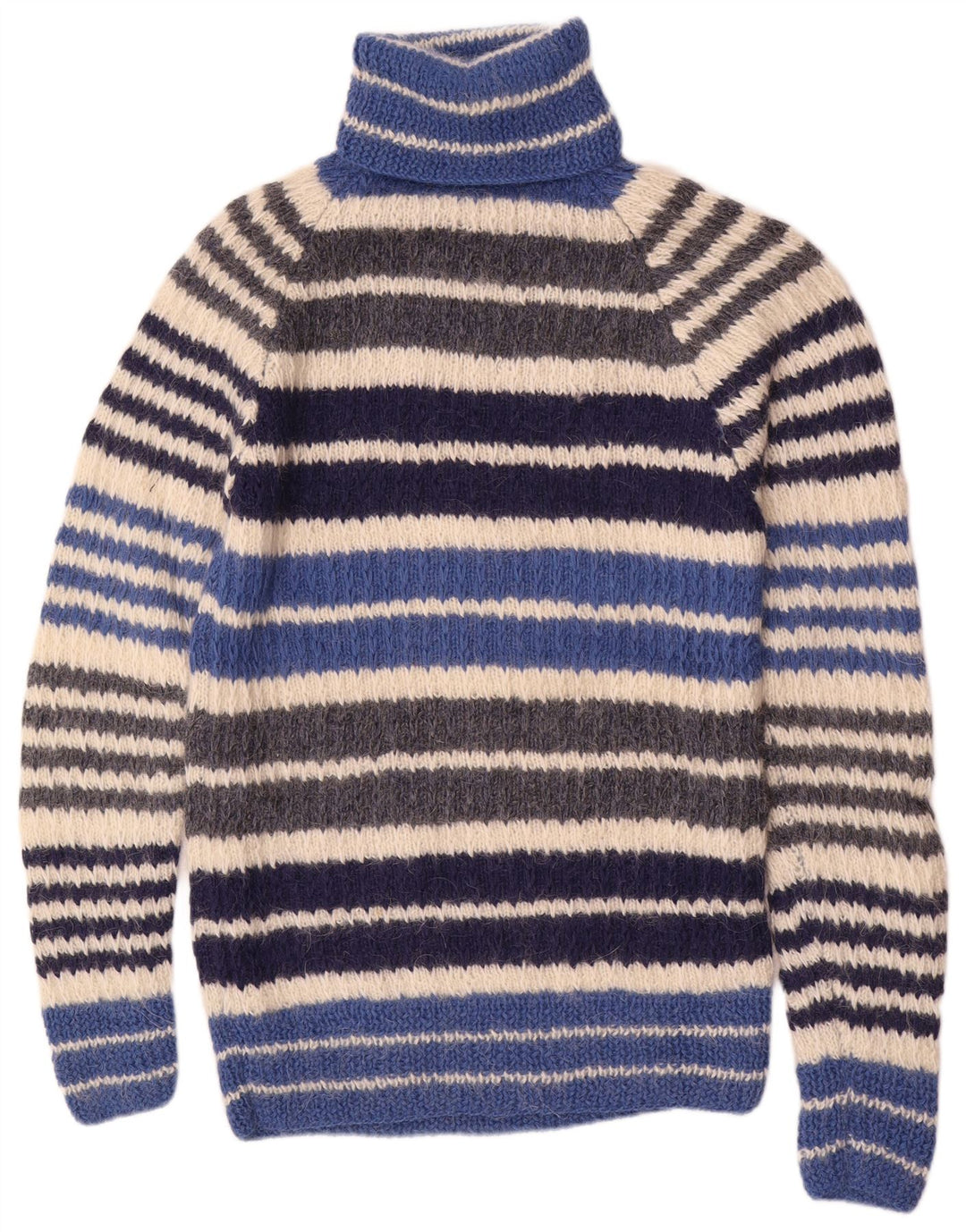 Suéter feminino vintage com gola redonda UK 12 listrado médio multicolorido