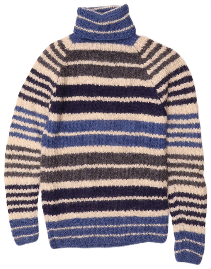 Suéter feminino vintage com gola redonda UK 12 listrado médio multicolorido