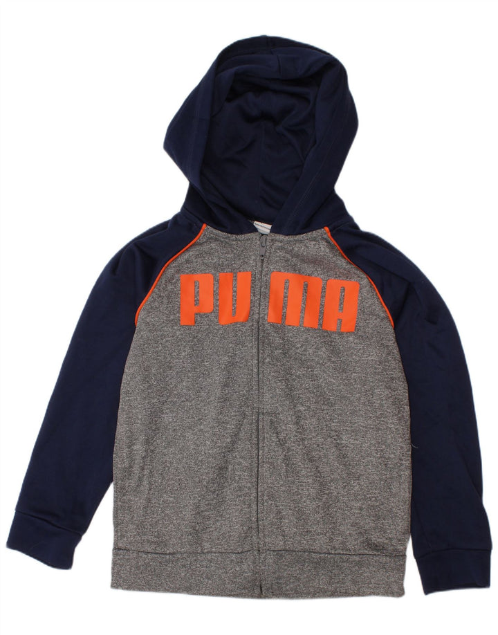 Suéter PUMA Boys Graphic Zip com capuz 5-6 anos cinza colorblock poliéster