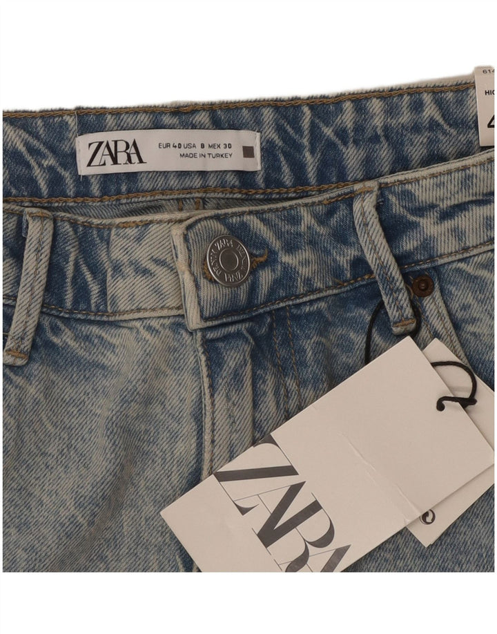 ZARA Shorts jeans feminino desgastado UE 40 médio W30 algodão azul