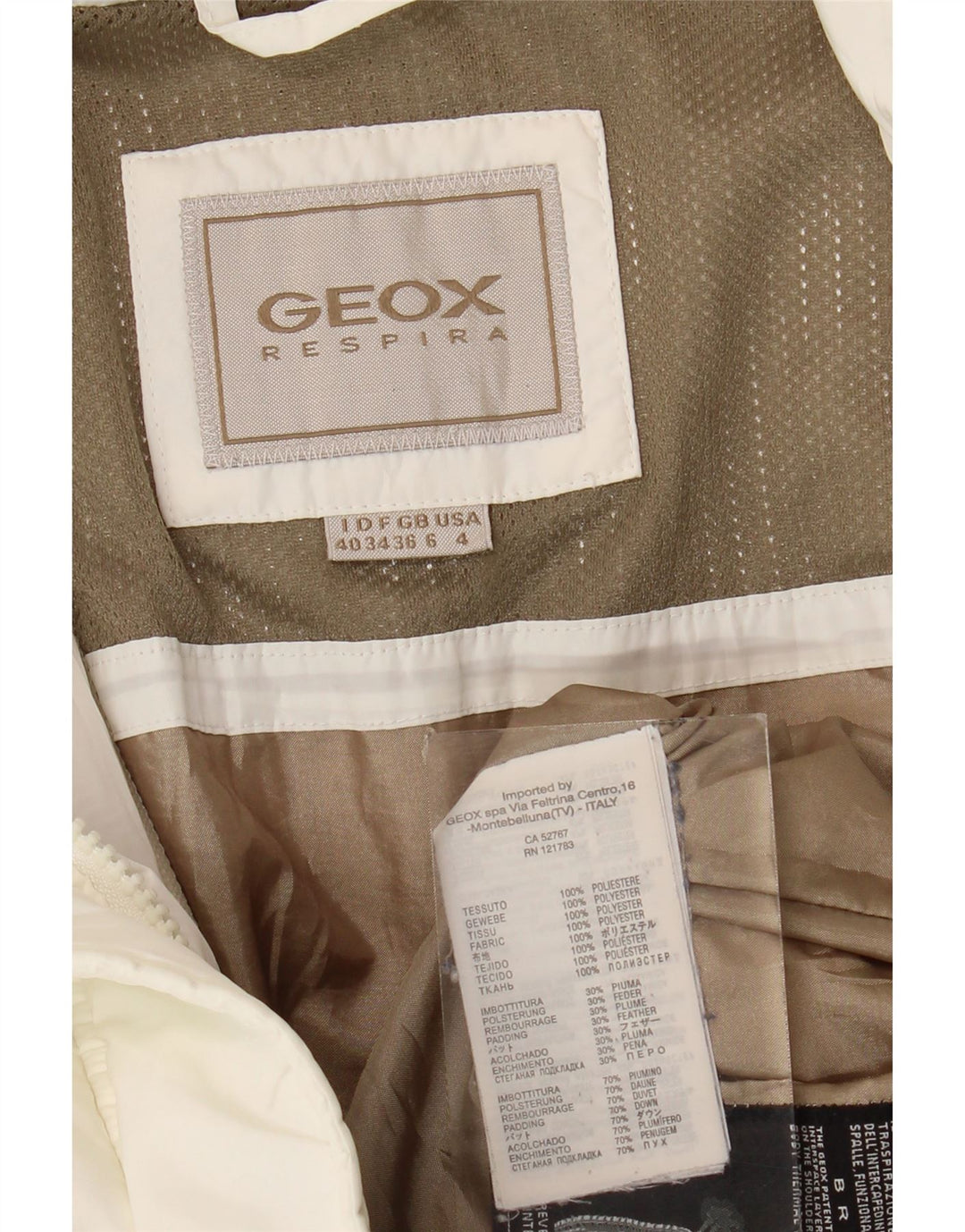 Jaqueta acolchoada de grandes dimensões Geox Womens Respira UK 6 XS poliéster branco