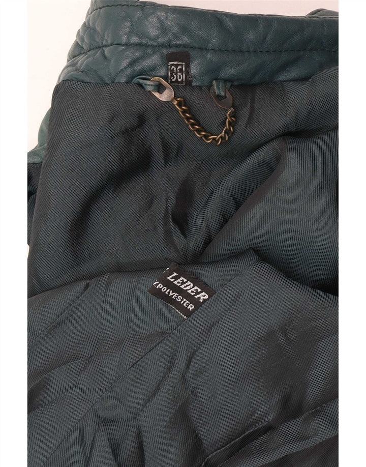 Jaqueta de couro vintage feminina EU 36 couro verde pequeno