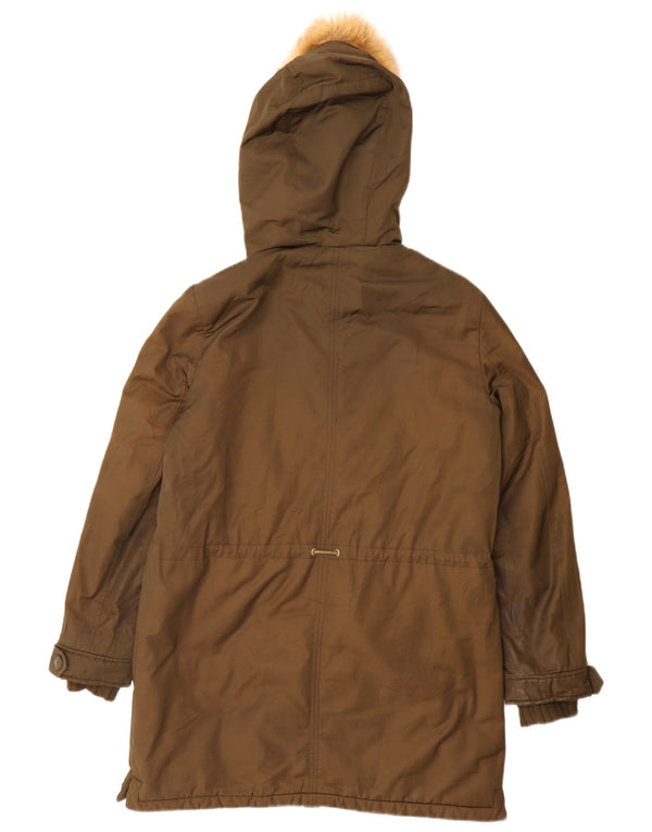 Zara Womens Trafaluc Hooded Parka Jacket UK 14 Medium Khaki Poliéster