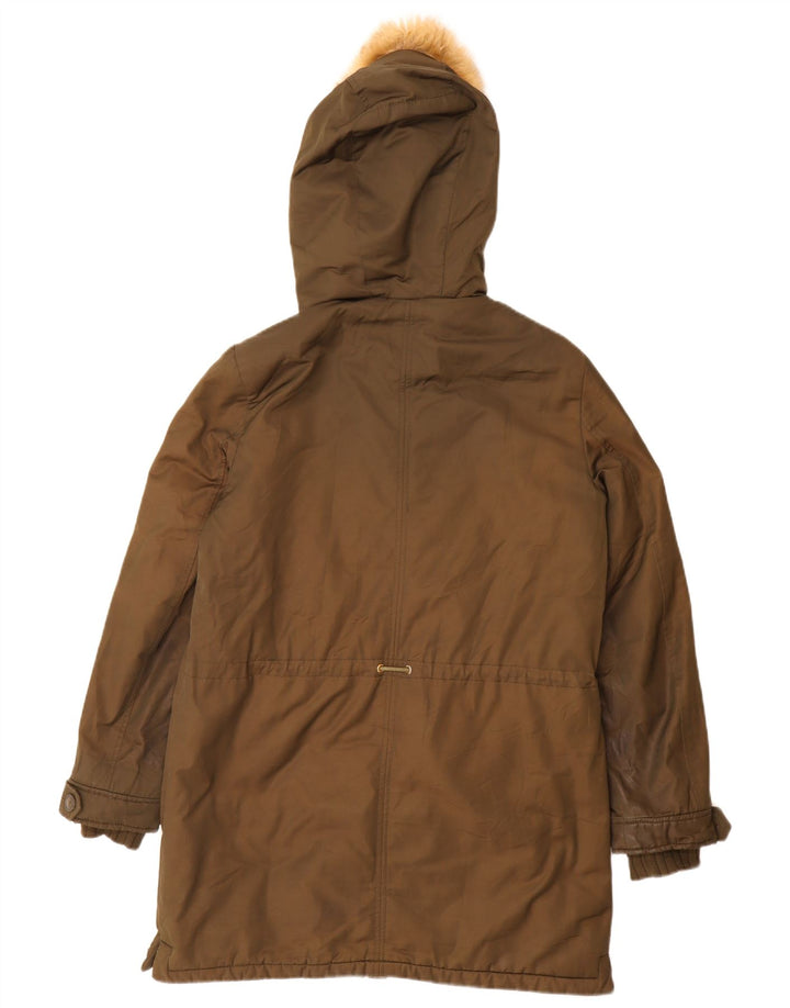 Zara Womens Trafaluc Hooded Parka Jacket UK 14 Medium Khaki Poliéster
