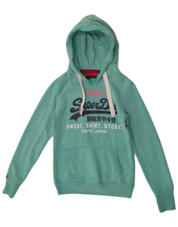 Superdry feminino gráfico moletom com capuz UK 6 XS poliéster manchado verde