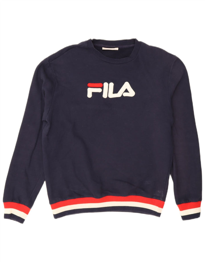 Fila moletom gráfico masculino jumper médio azul marinho algodão
