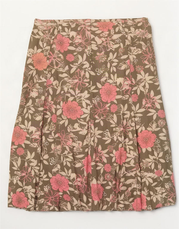 Saia plissada feminina Marks & Spencer UK 18 XL W38 cáqui floral viscose