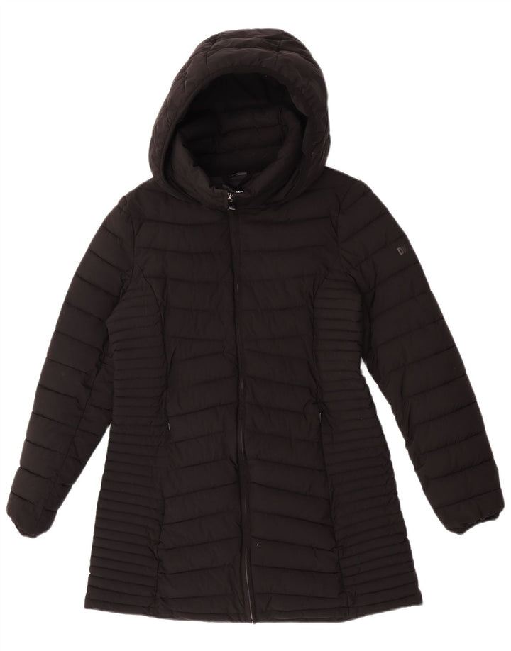 Casaco acolchoado com capuz feminino Dkny UK 12 poliéster preto médio