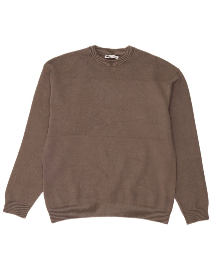 Zara Suéter masculino com gola redonda cinza médio